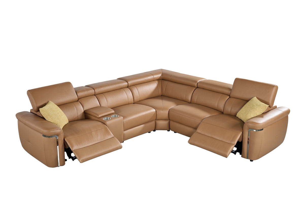 Autumnville Genuine Leather Electric Reclining Corner Sofa (Available in Tanned Brown or Black)