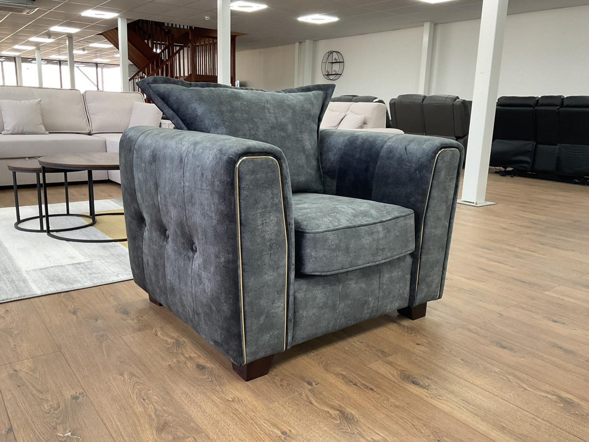 Venus Armchair Sofa (Available in Ashley Velvet Silver, Charcoal or Brown)