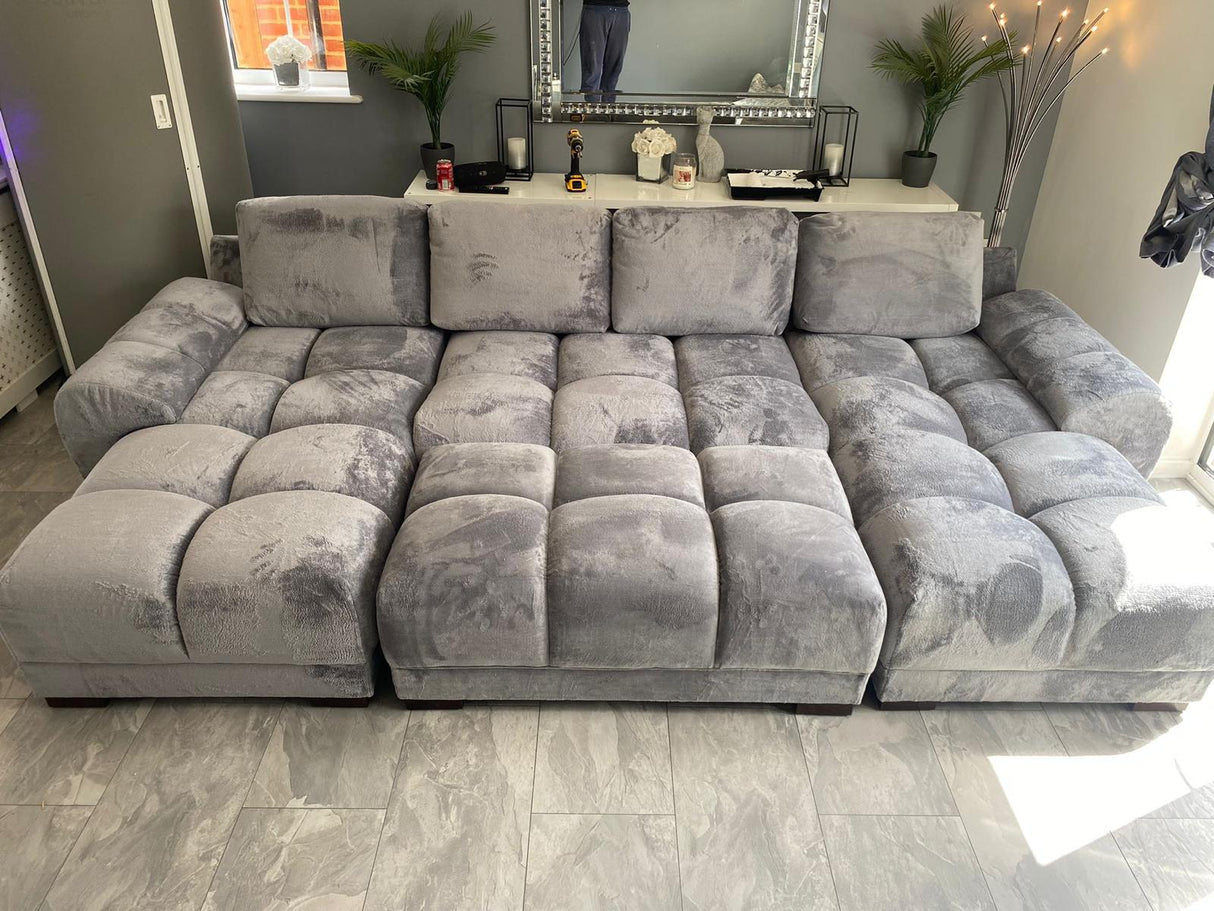 Stella U-Shape/Cinema Sofa (Available in Velvet Cream, Mocha or Grey)