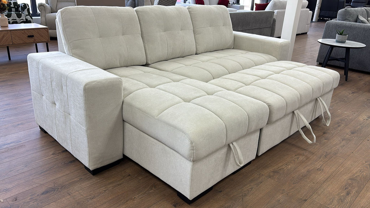 Milano Corner Sofa Bed with Storage (Available in Chenille Cream, Dark Grey or Teal)