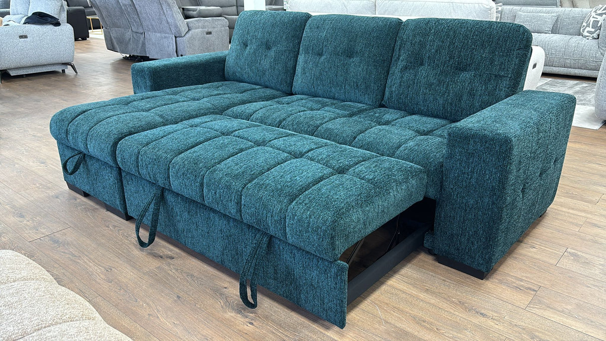 Milano Corner Sofa Bed with Storage (Available in Chenille Cream, Dark Grey or Teal)