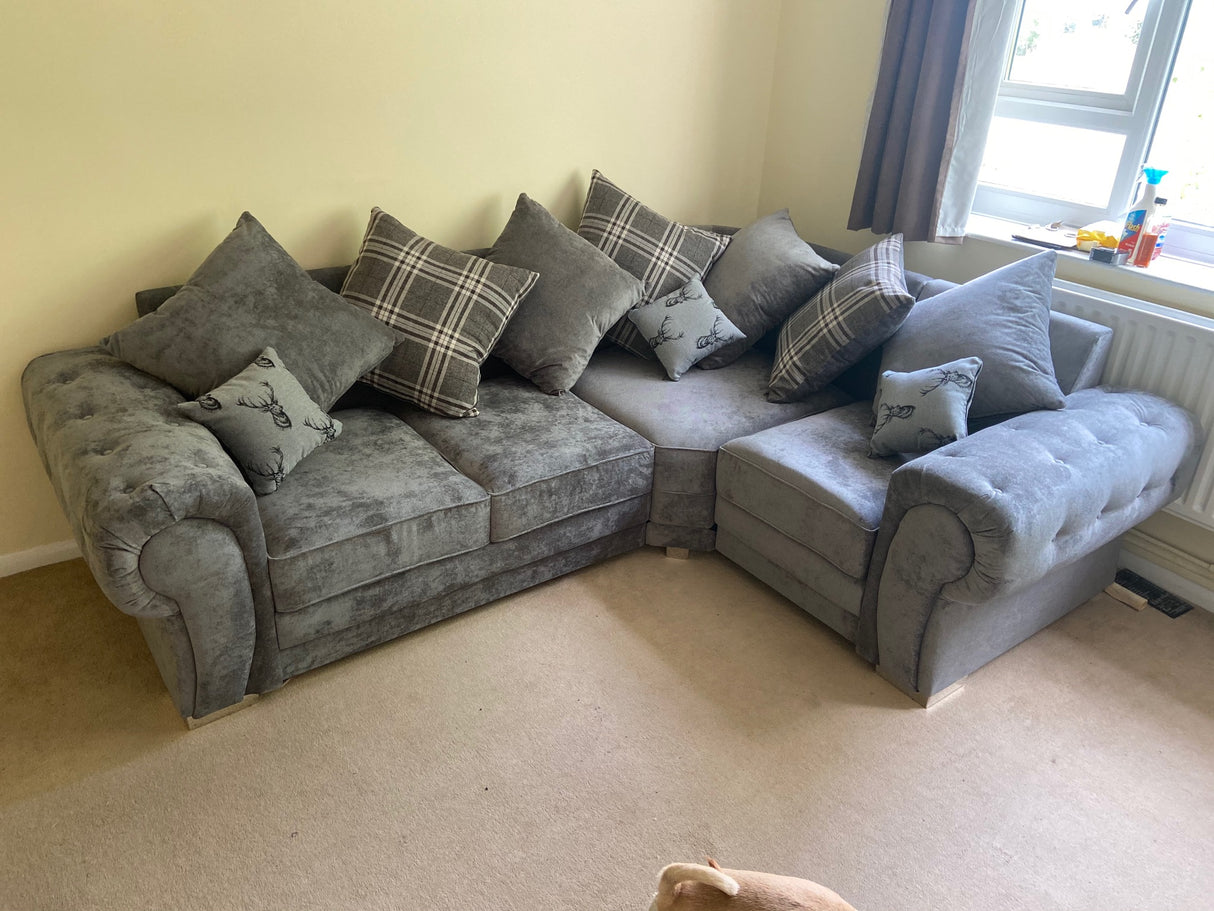 Charlotte Small Corner Scatter Back Sofa (Available in Chenille Grey or Black)