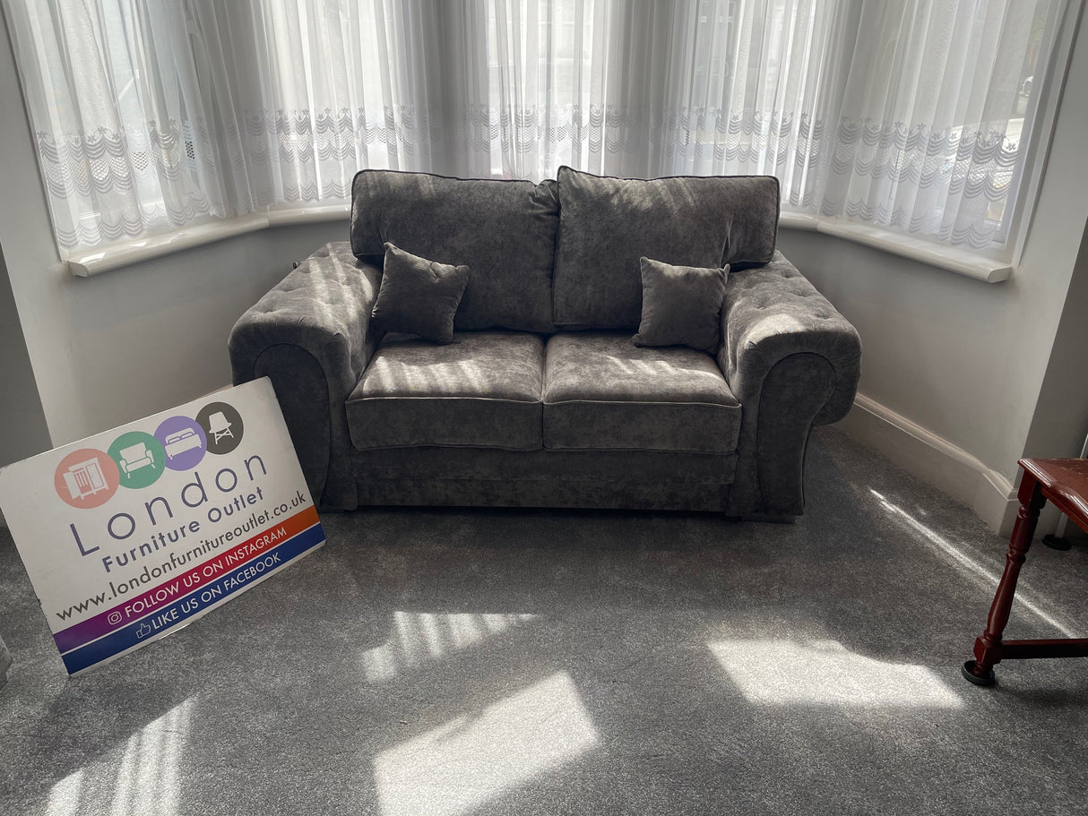 Charlotte 2 Seat Full Back Sofa (Available in Chenille Grey or Black)