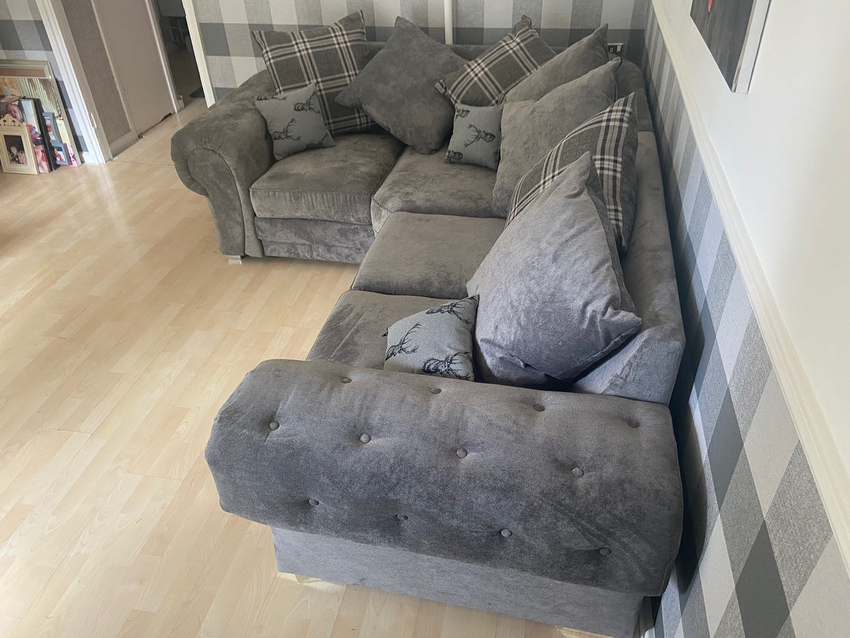 Charlotte Small Corner Scatter Back Sofa (Available in Chenille Grey or Black)