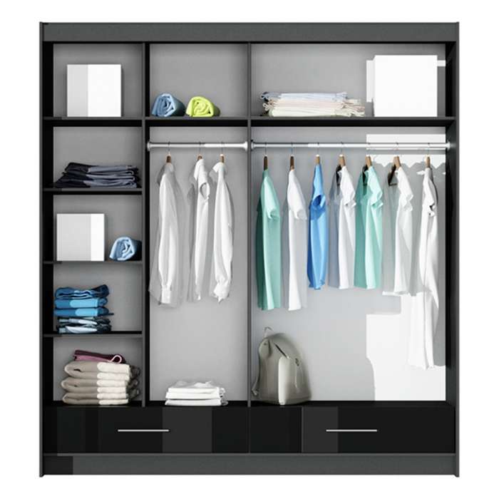 208cm Detroit LED Sliding Door Wardrobe (available in gloss white, gloss black and matte grey)