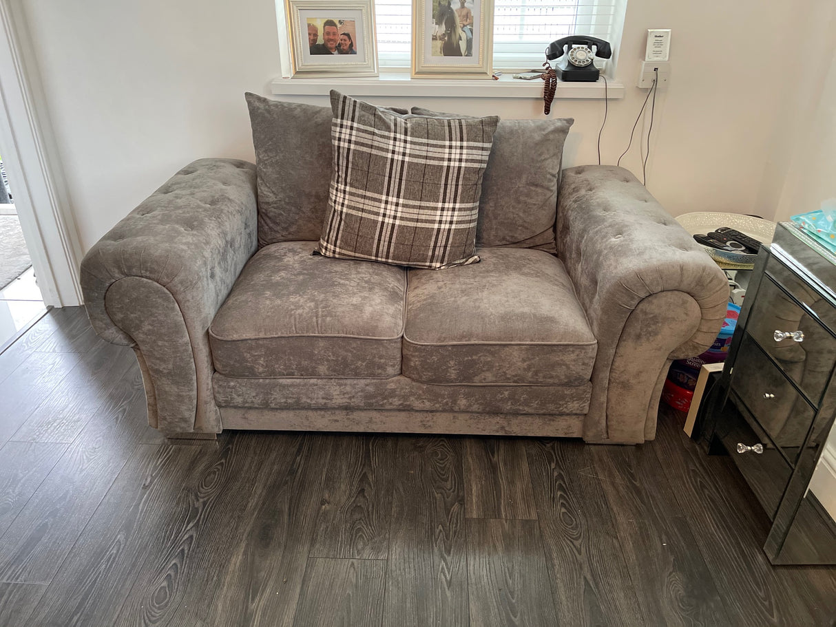 Charlotte 2 Seat Scatter Back Sofa (Available in Chenille Black or Grey)