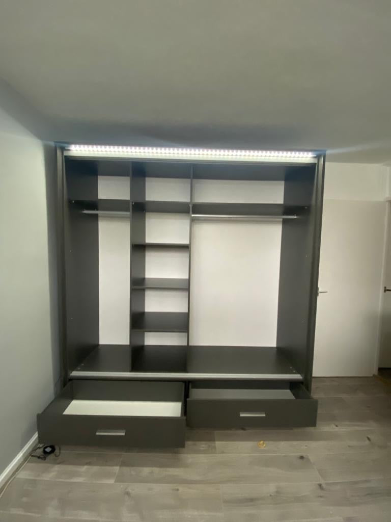 208cm Detroit LED Sliding Door Wardrobe (available in gloss white, gloss black and matte grey)