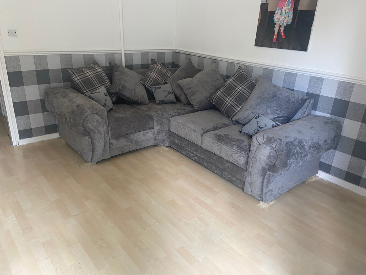 Charlotte Small Corner Scatter Back Sofa (Available in Chenille Grey or Black)