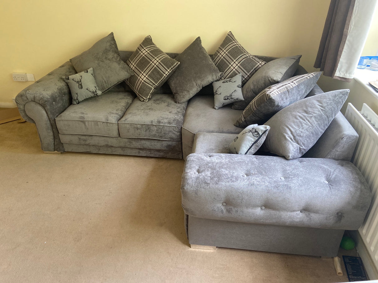 Charlotte Small Corner Scatter Back Sofa (Available in Chenille Grey or Black)