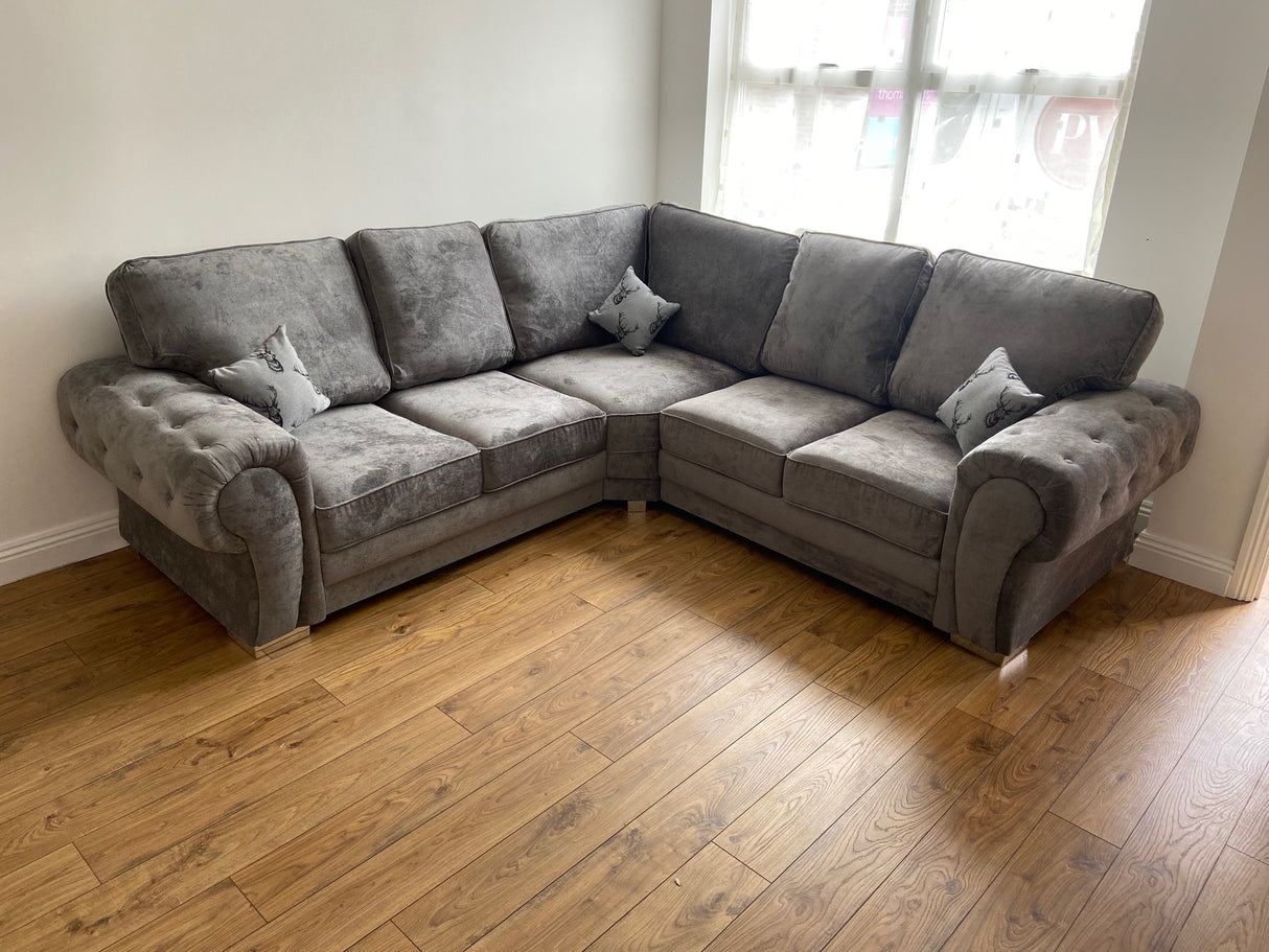 Charlotte Large Corner Full Back Sofa (Available in Chenille Grey or Black)