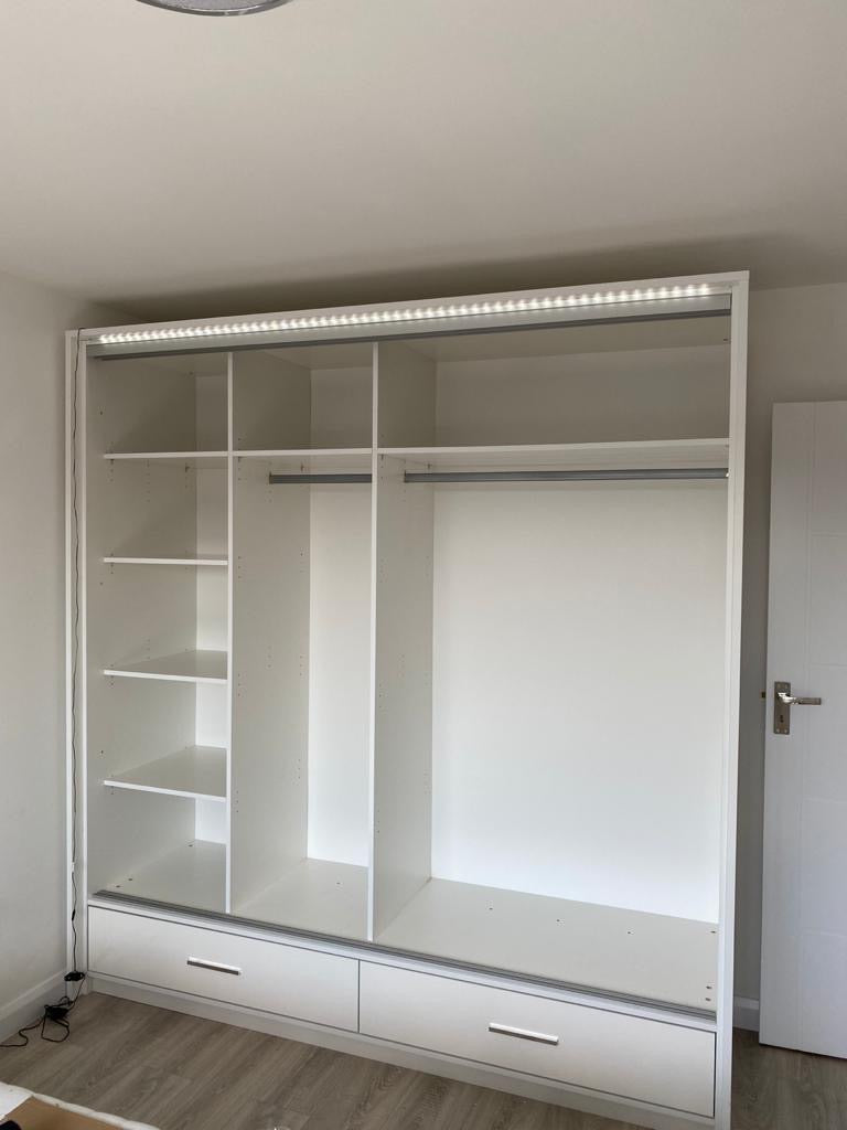 208cm Detroit LED Sliding Door Wardrobe (available in gloss white, gloss black and matte grey)