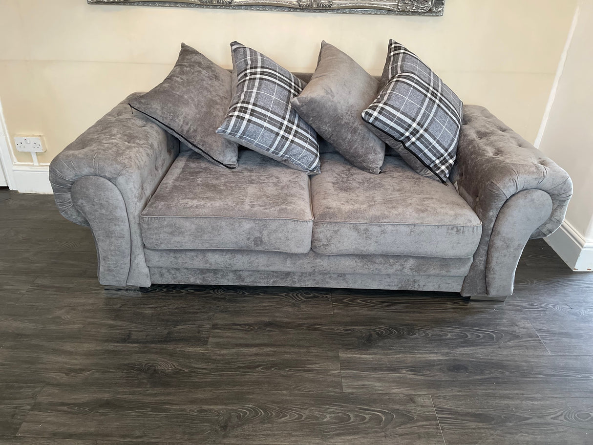 Charlotte 3 Seat Scatter Back Sofa (Available in Chenille Black or Grey)