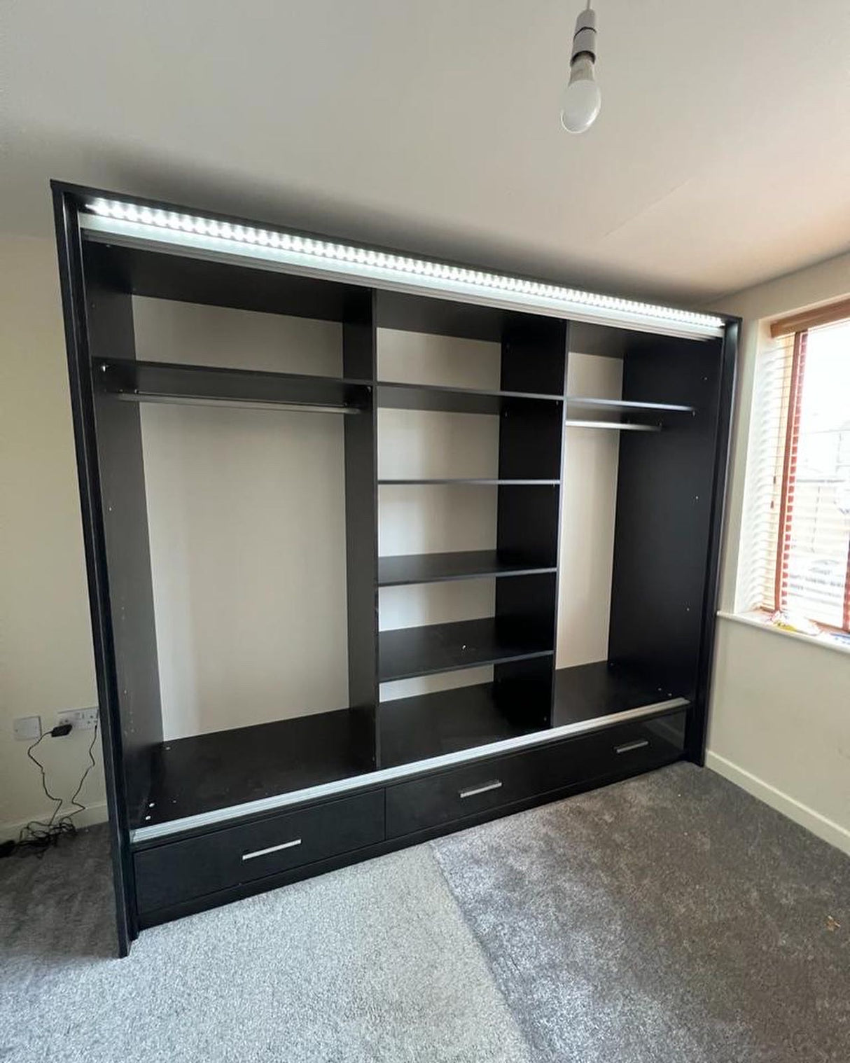 255cm Detroit LED Sliding Door Wardrobe (available in gloss white, gloss black and matte grey)