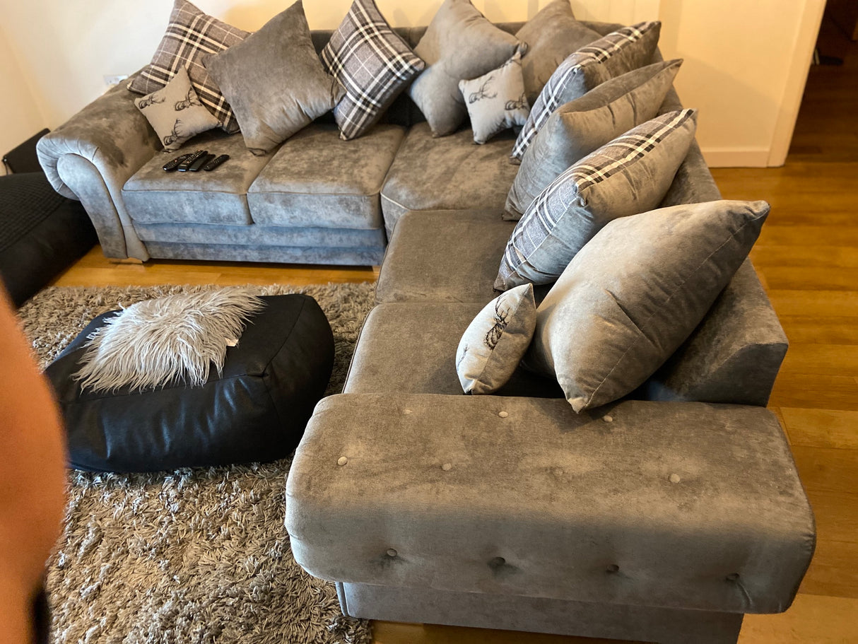Charlotte Large Corner Scatter Back Sofa (Available in Chenille Grey or Black)