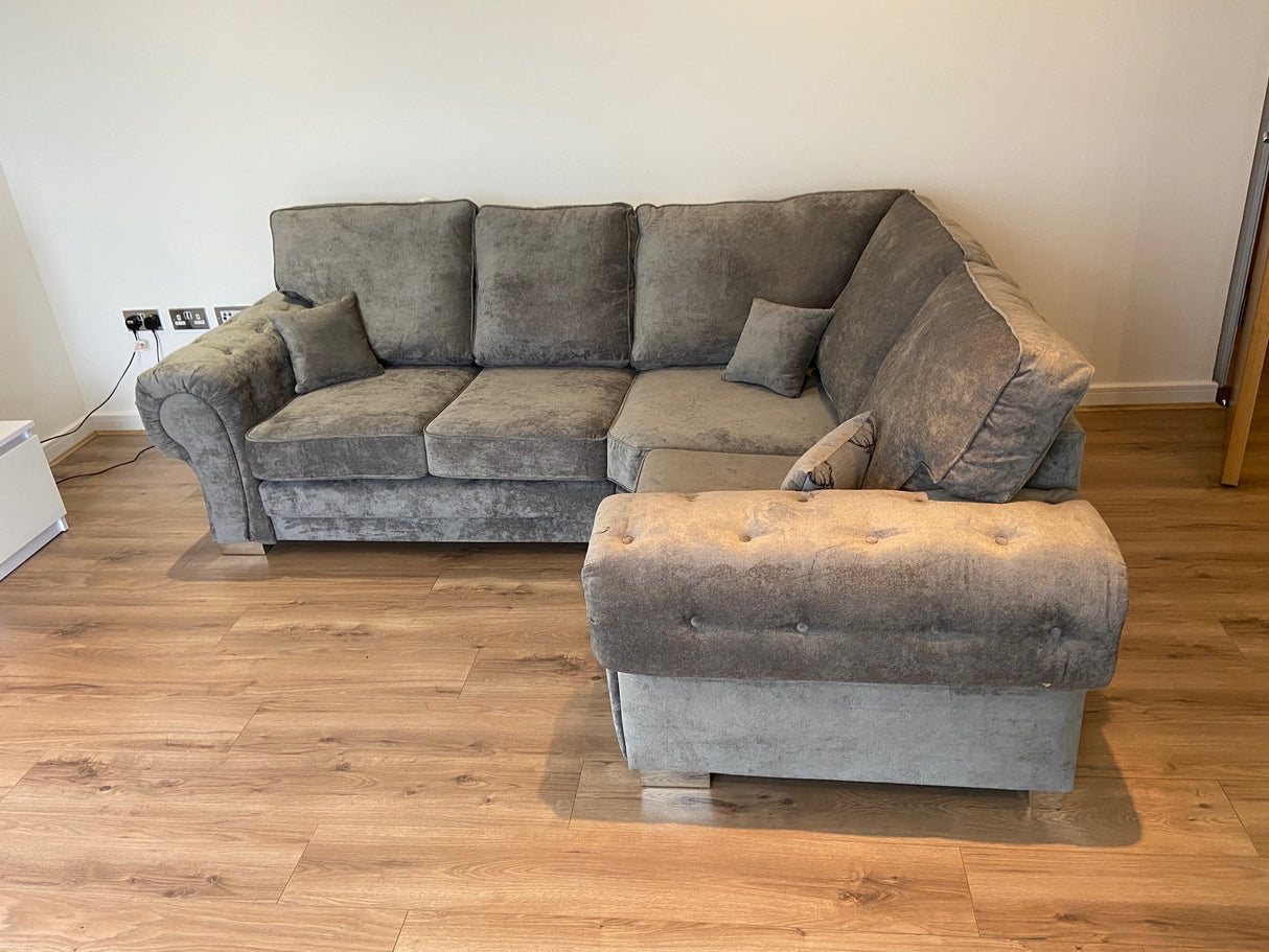 Charlotte Small Corner Full Back Sofa (Available in Chenille Grey or Black)