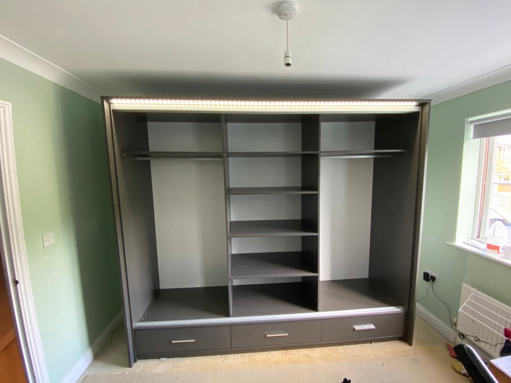 255cm Detroit LED Sliding Door Wardrobe (available in gloss white, gloss black and matte grey)