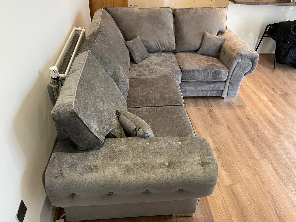 Charlotte Small Corner Full Back Sofa (Available in Chenille Grey or Black)