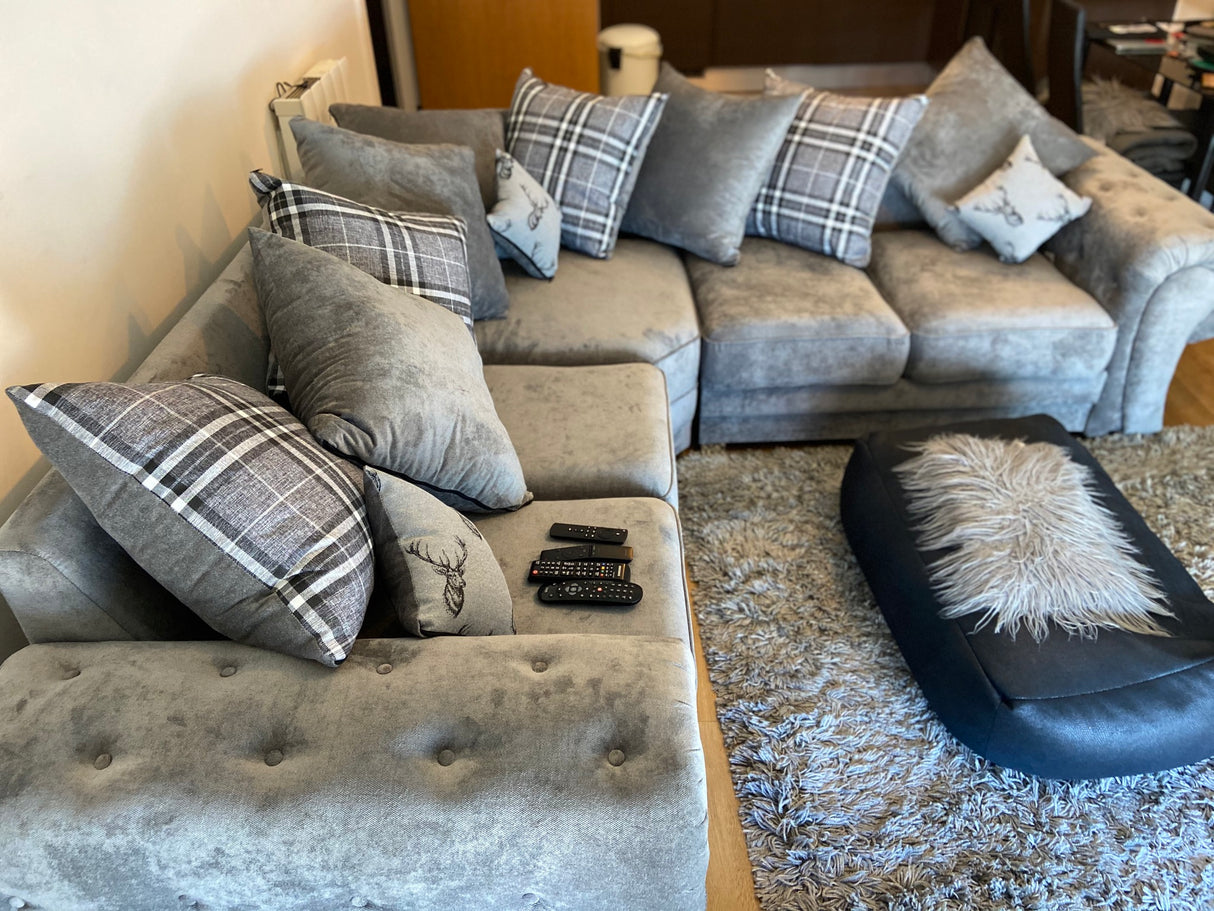 Charlotte Large Corner Scatter Back Sofa (Available in Chenille Grey or Black)