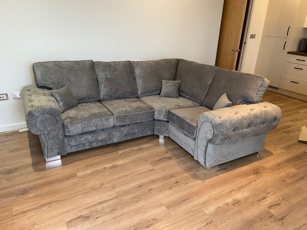 Charlotte Small Corner Full Back Sofa (Available in Chenille Grey or Black)