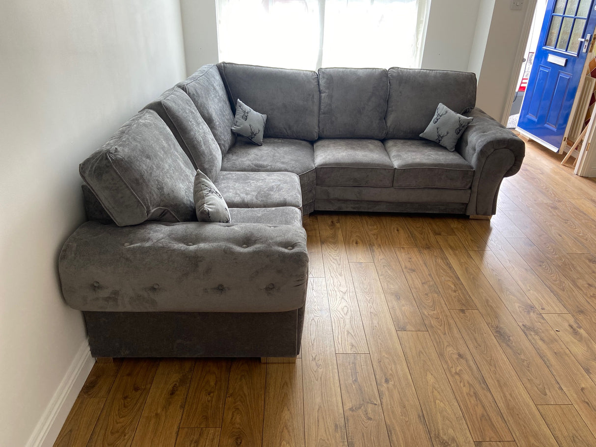 Charlotte Large Corner Full Back Sofa (Available in Chenille Grey or Black)