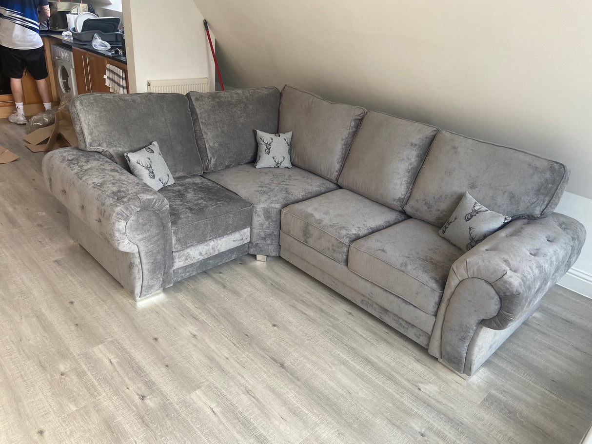 Charlotte Small Corner Full Back Sofa (Available in Chenille Grey or Black)