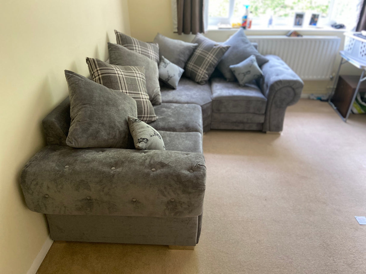 Charlotte Small Corner Scatter Back Sofa (Available in Chenille Grey or Black)