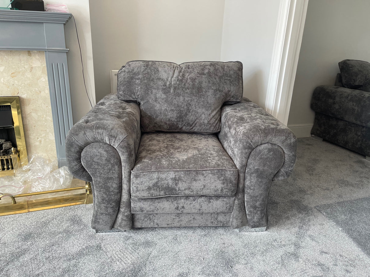 Charlotte Armchair Full Back Sofa (Available in Chenille Grey or Black)