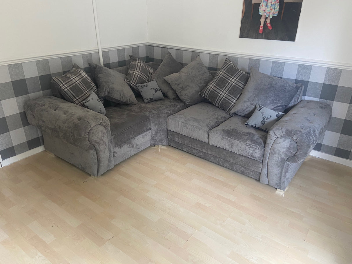 Charlotte Small Corner Scatter Back Sofa (Available in Chenille Grey or Black)