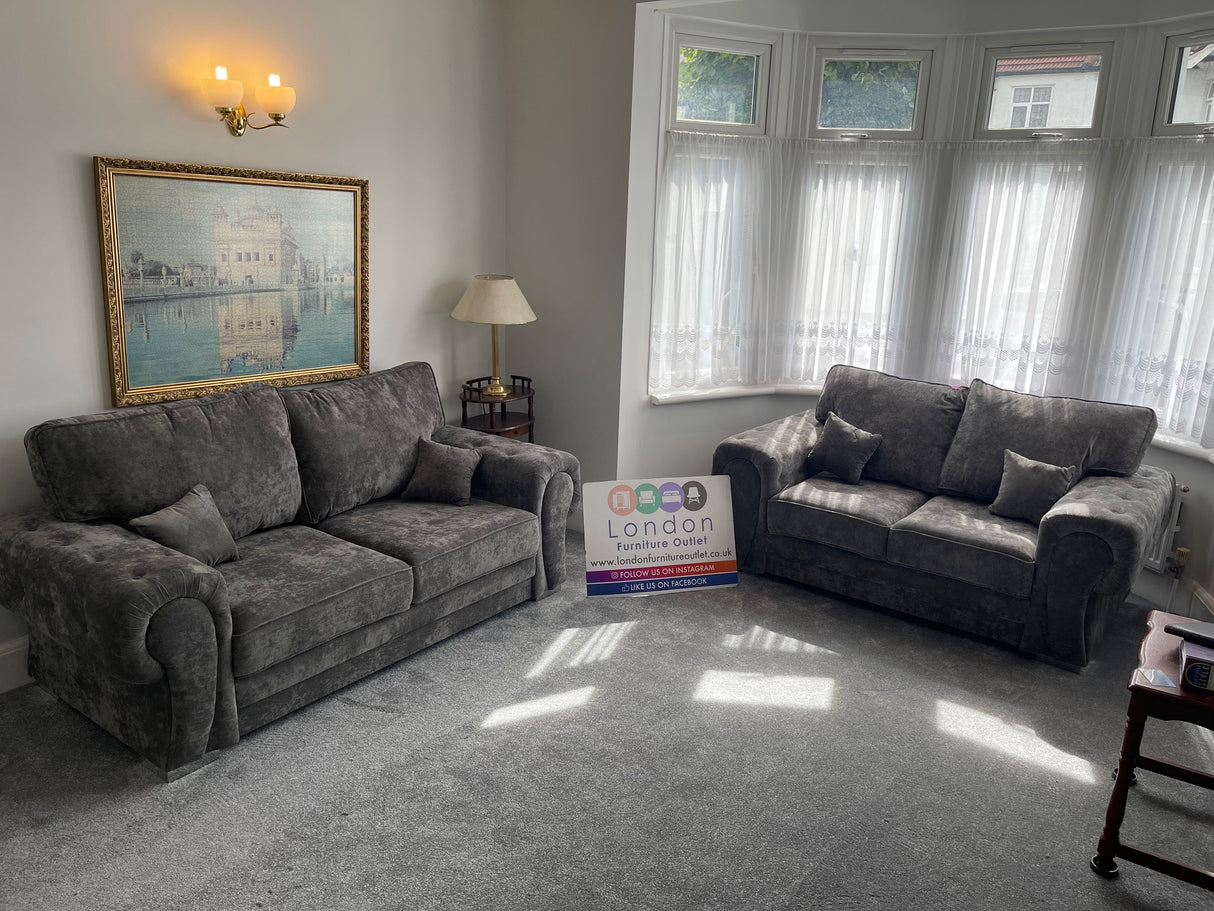 Charlotte 3 and 2 Seat Full Back Sofa Bundle Deal (Available in Chenille Grey or Black)
