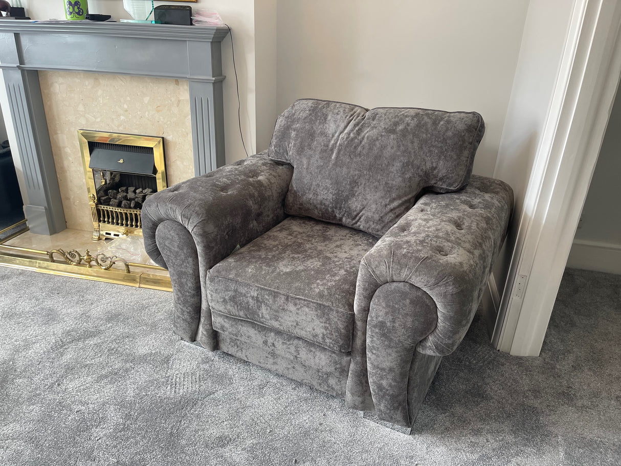 Charlotte Armchair Full Back Sofa (Available in Chenille Grey or Black)