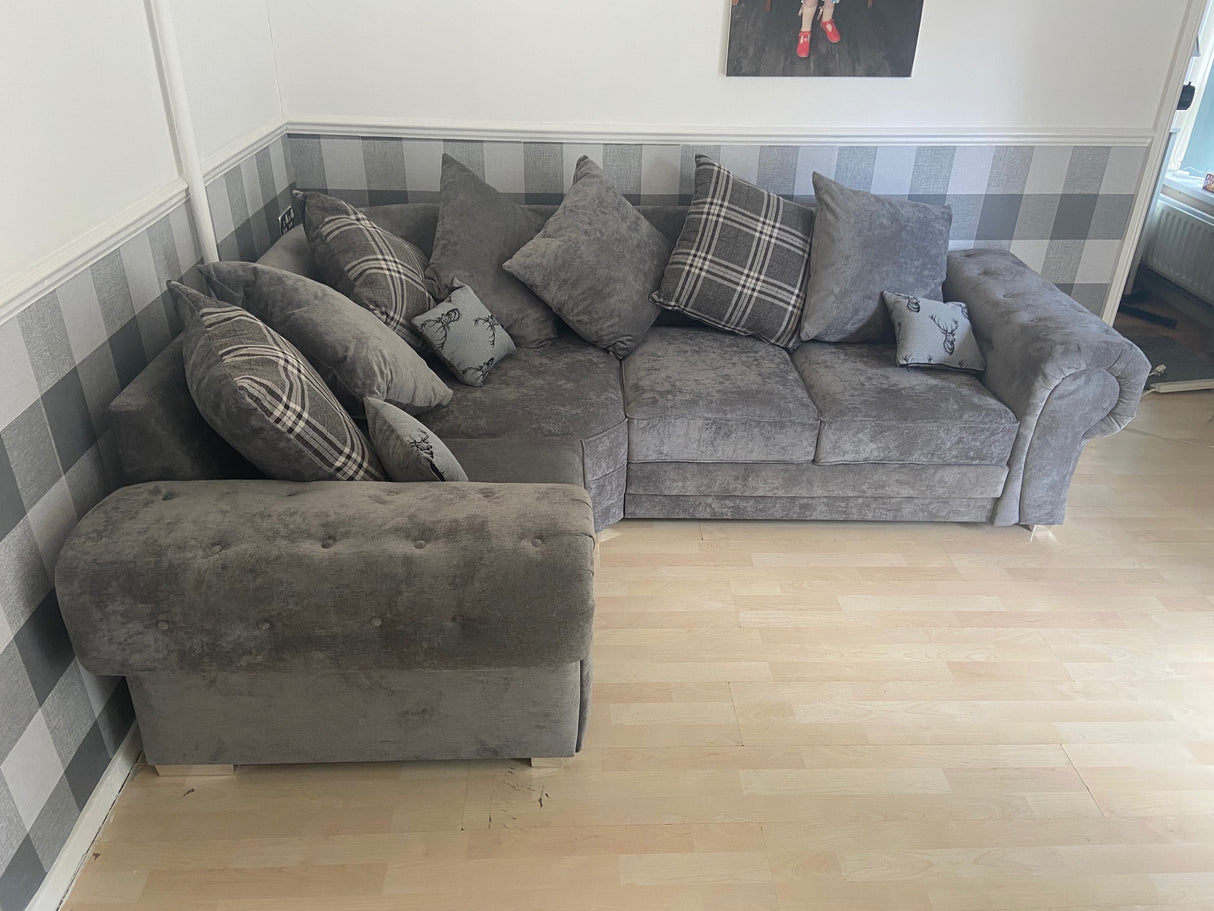 Charlotte Small Corner Scatter Back Sofa (Available in Chenille Grey or Black)