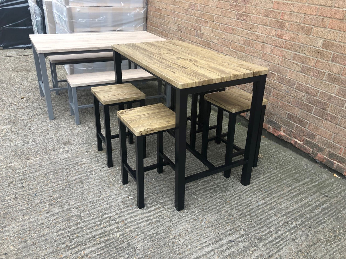 Ellson Bar Set Rustic Oak Top and Black Metal Legs