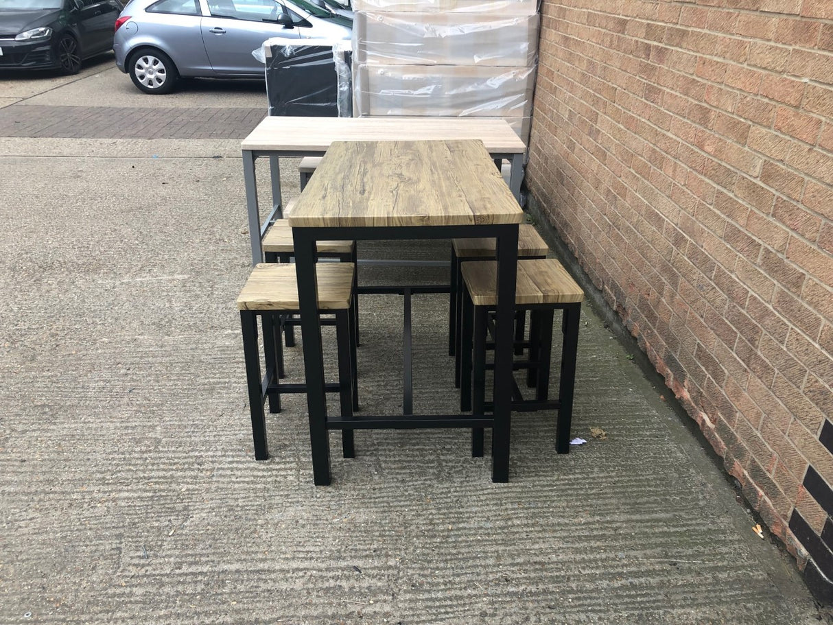 Ellson Bar Set Rustic Oak Top and Black Metal Legs