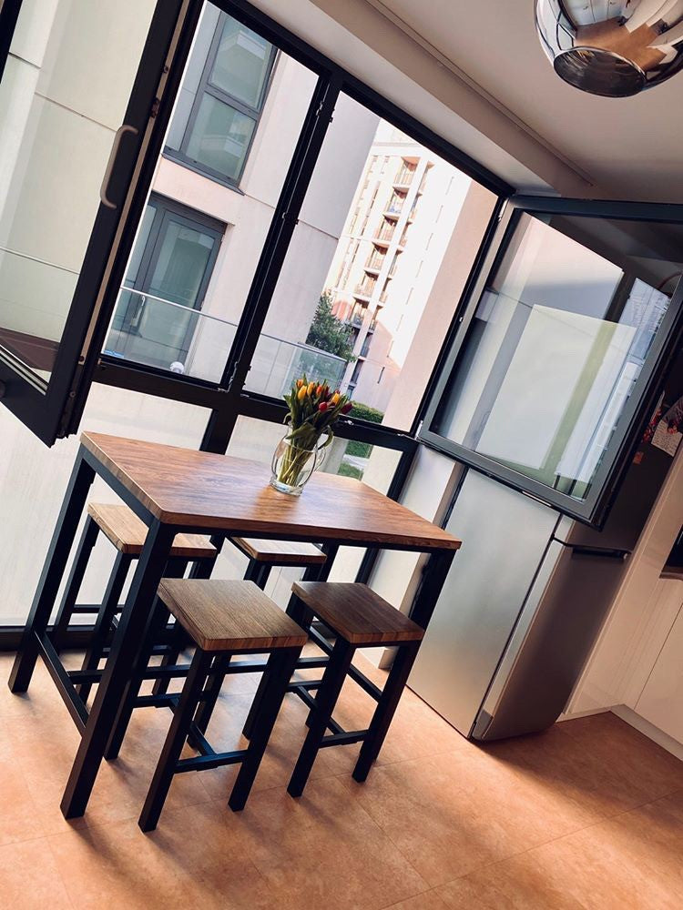 Ellson Bar Set Rustic Oak Top and Black Metal Legs