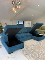 Vareena U-Shape Sofa Bed with Storage (Available in Chenille Light Grey, Dark Grey, Blue, Beige or Green)