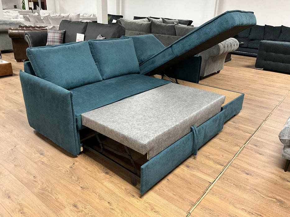 Megan Corner Sofa Bed with Storage (Available in Chenille Teal, Light Grey Dark Grey or Stone)