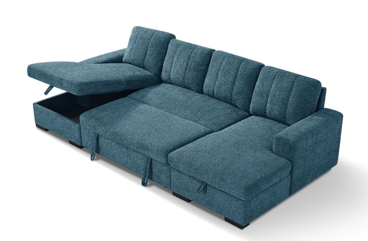 Vareena U-Shape Sofa Bed with Storage (Available in Chenille Light Grey, Dark Grey, Blue, Beige or Green)