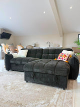 Miami Corner Storage Sofa Bed (Available in Black, Grey or Teal)