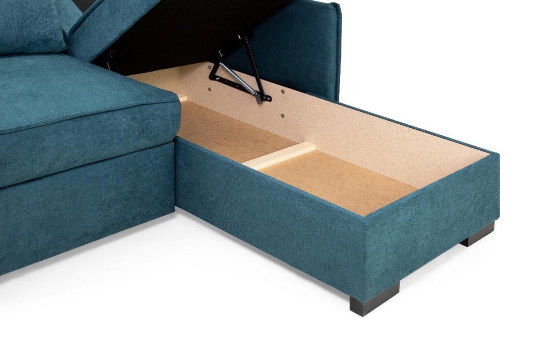 Megan Corner Sofa Bed with Storage (Available in Chenille Teal, Light Grey or Stone)