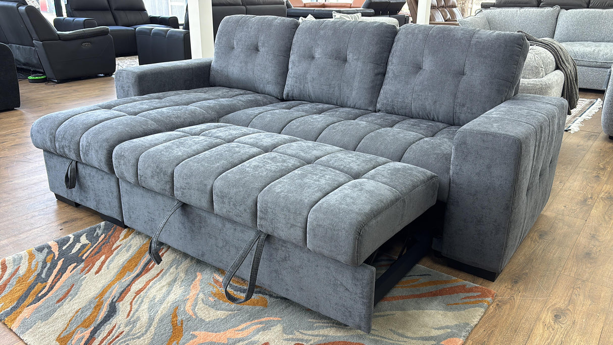 Milano Corner Sofa Bed with Storage (Available in Chenille Cream, Dark Grey or Teal)