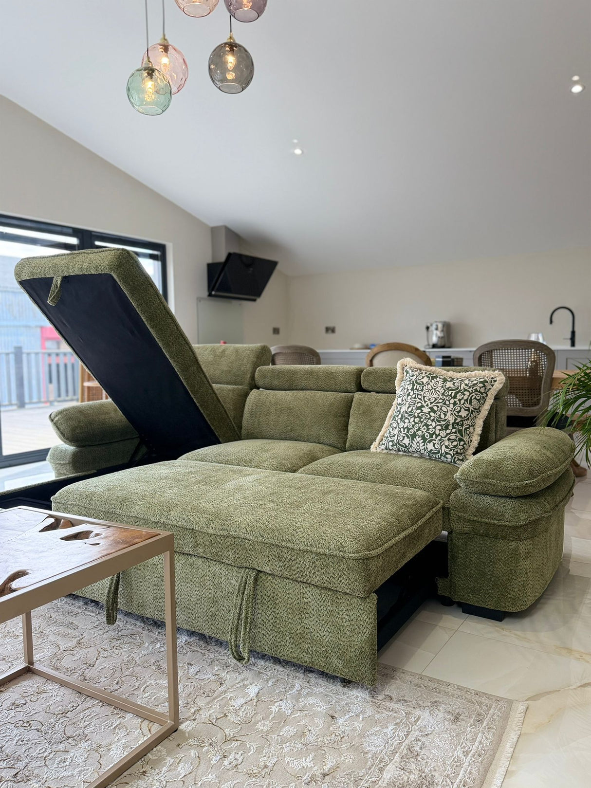 Hunter Corner Sofa Bed with Storage (Available in Grey, Blue, Beige or Green)