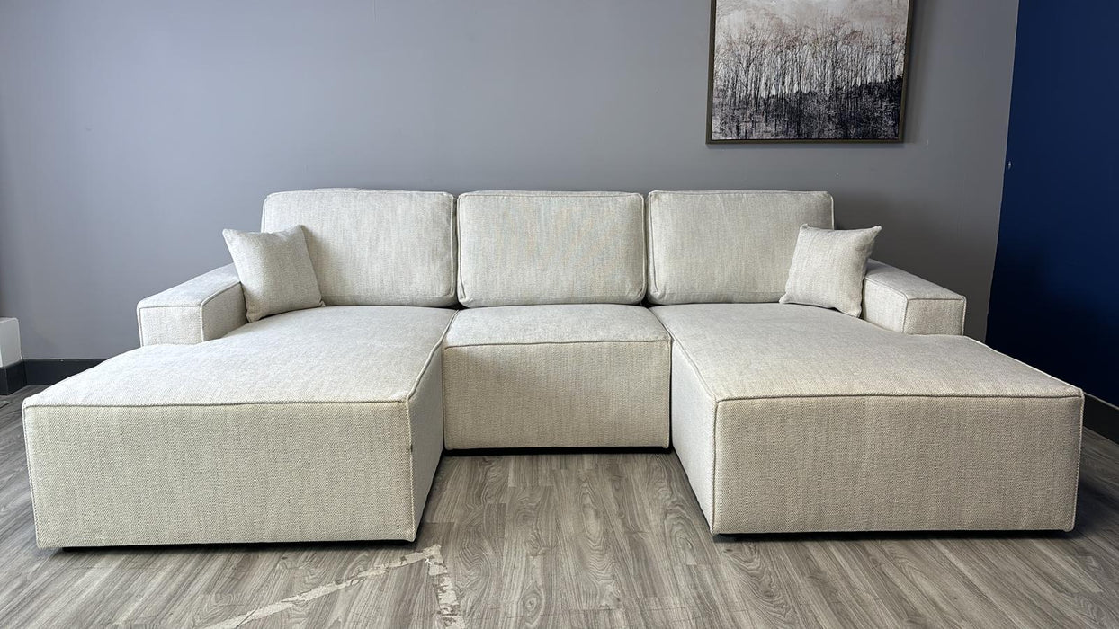 Lopez U-Shape/Cinema Sofa (Available in Modesto Ivory or Grey)