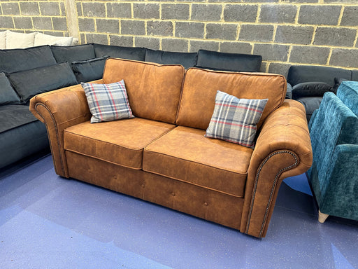 Ozark 3 Seat Sofa Bed in Tanned Faux Leather Brown