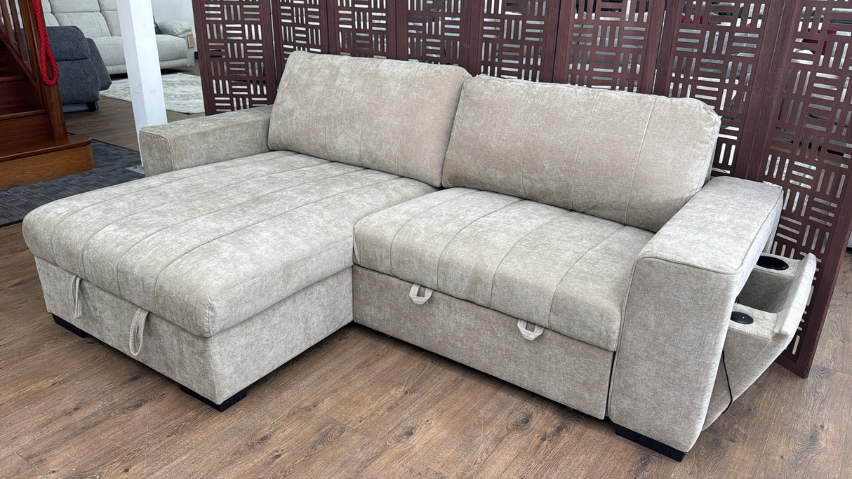 Benji Corner Storage Sofa Bed (Available in Grey or Beige)