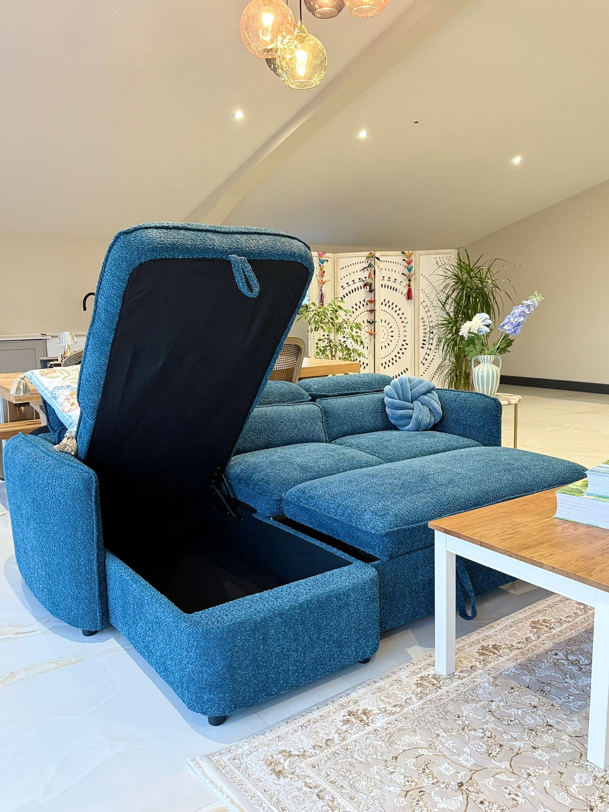 Naples Corner Sofa Bed with Storage (Available in Chenille Grey, Blue, Beige or Green)