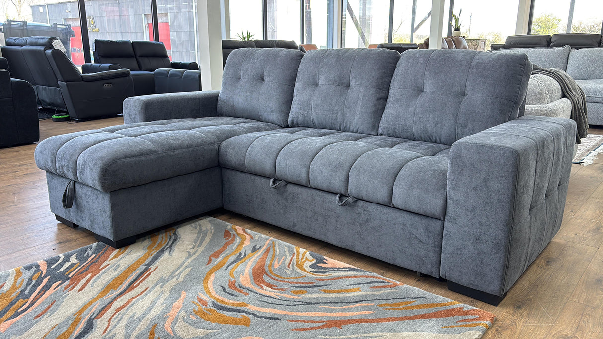 Milano Corner Sofa Bed with Storage (Available in Chenille Cream, Dark Grey or Teal)