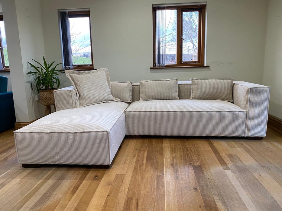 Denmark Chaise Corner Sofa available in soft chord beige or light grey