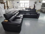 Autumnville Genuine Leather Electric Reclining Corner Sofa (Available in Tanned Brown or Black)