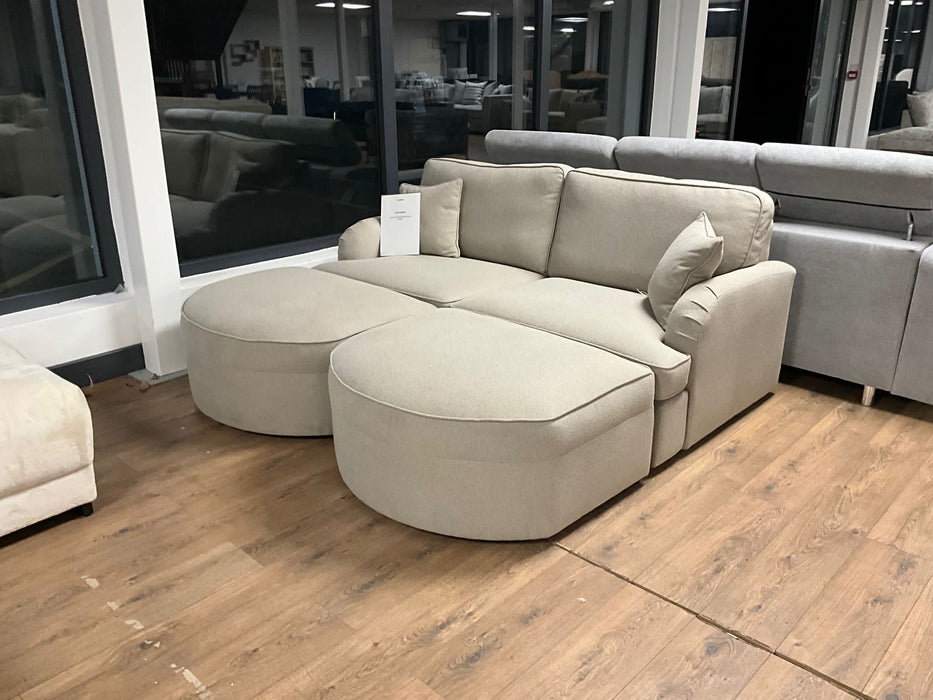 Baron 3 Seat Sofa with x2 Footstools in Beige Linen