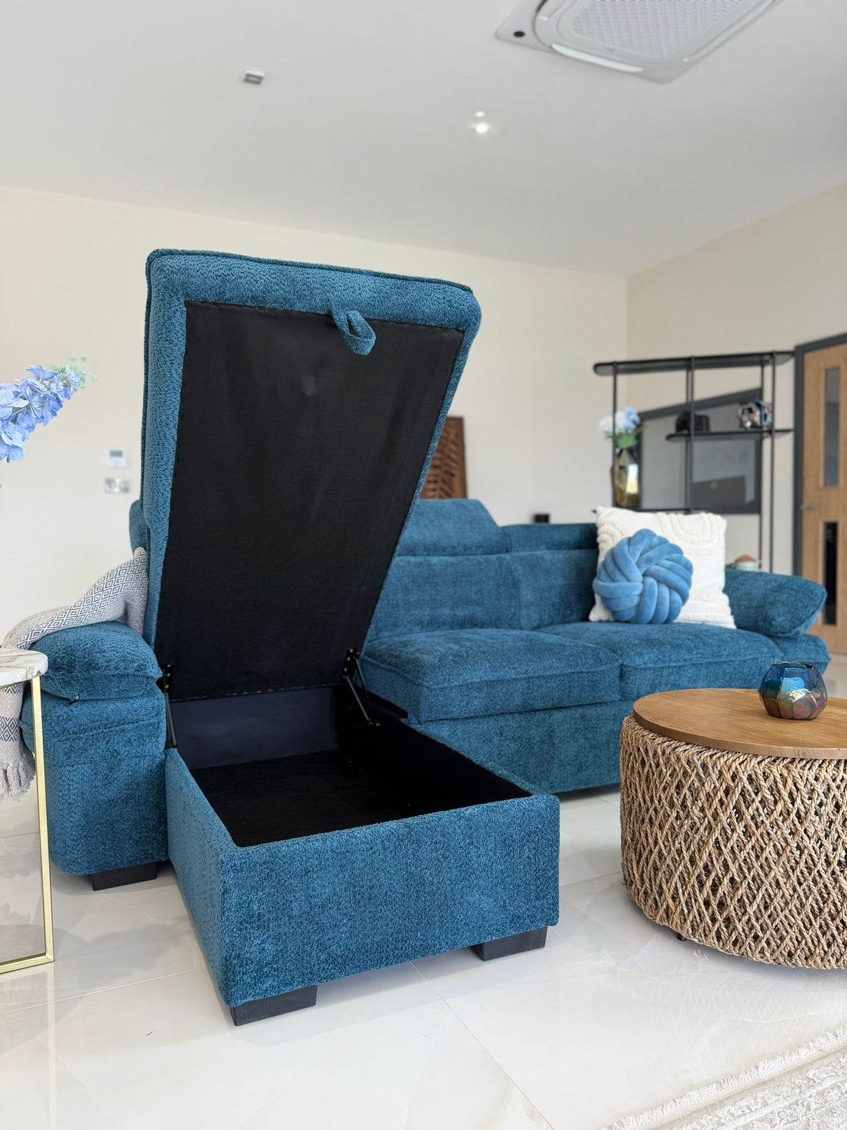 Hunter Corner Sofa Bed with Storage (Available in Grey, Blue, Beige or Green)